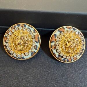Leopard Print Lion‎ Earrings with Gold Accents